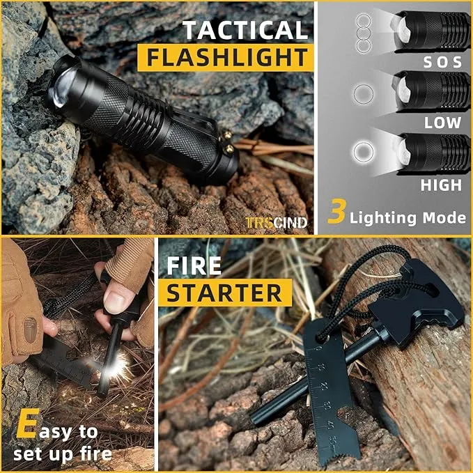 Gifts for Men Dad Husband Him, Christmas Stocking Stuffers Birthday Gifts Idea for Boyfriend Man, Survival Kit 14 in 1, Survival Gear and Equipment, Fishing Hunting Camping Accessories, Cool Gadgets