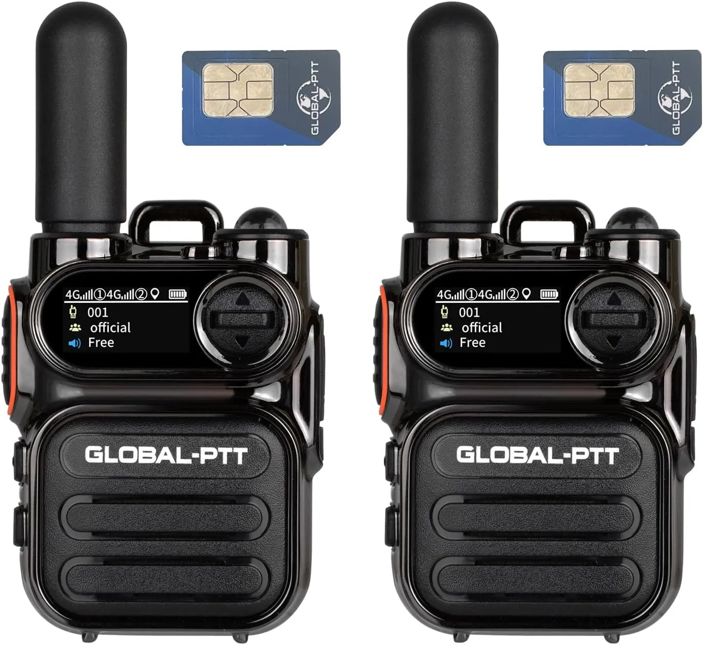 Global Walkie Talkie 2-Pack with Sim Cards 4G Connectivity for Global Communication - Integrated Flashlight and Multi-Function Keys for Two Way Radios Long Range (Grey)