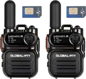 Global Walkie Talkie 2-Pack with Sim Cards 4G Connectivity for Global Communication - Integrated Flashlight and Multi-Function Keys for Two Way Radios Long Range (Grey)