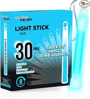 Glow Fever Emergency Safety Military Grade 6'' Lightsticks, Light Up Ultra Bright Glow Sticks with 8 Hours Duration. for Hiking Party Camping Blackouts Hurricane Shelter Survival Kit (Blue, 30PCS)