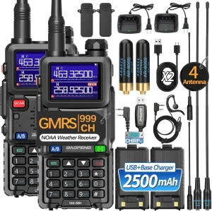 GMRS Handheld Radio Long Range Rechargeable Walkie Talkies with NOAA Weather Receiving,GMRS Repeater Capable,2500mAh Battery,USB-C Charger,2Pack