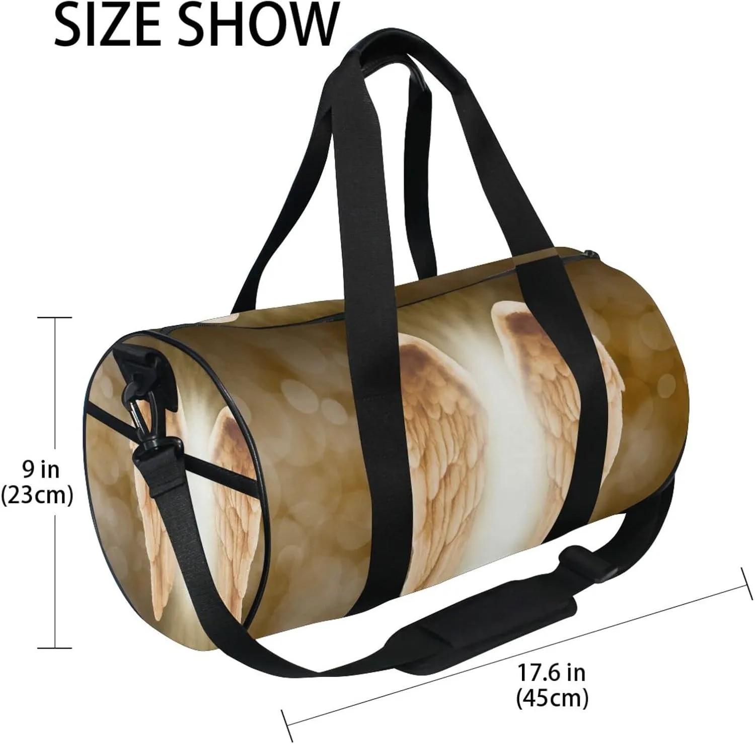 Golden Gold Angel Wings Duffel Bag, Foldable Canvas Travel Tote for Gym Sports with Inner Pockets, Durable Lightweight Fitness Bag for Overnight Workout