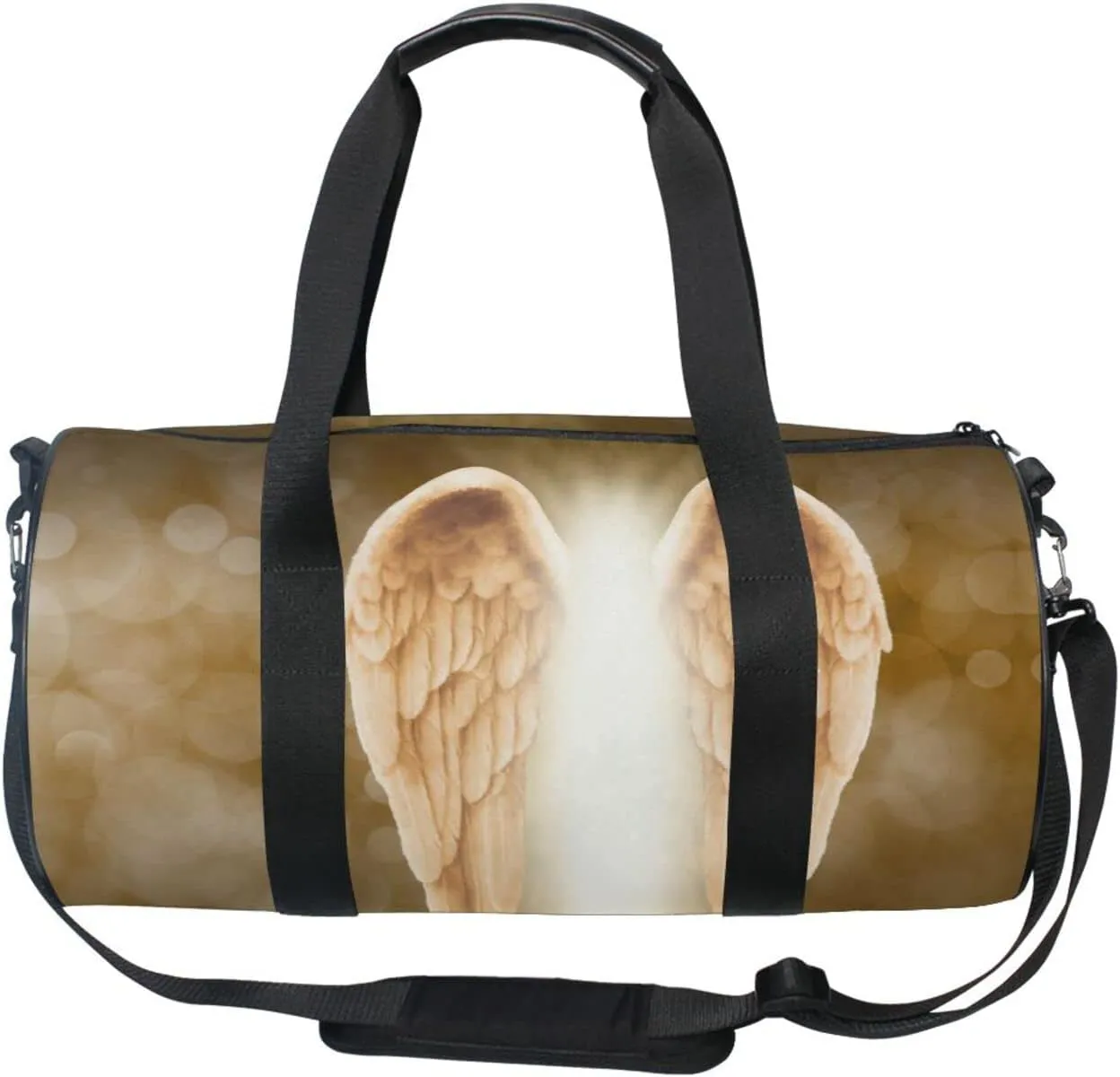 Golden Gold Angel Wings Duffel Bag, Foldable Canvas Travel Tote for Gym Sports with Inner Pockets, Durable Lightweight Fitness Bag for Overnight Workout