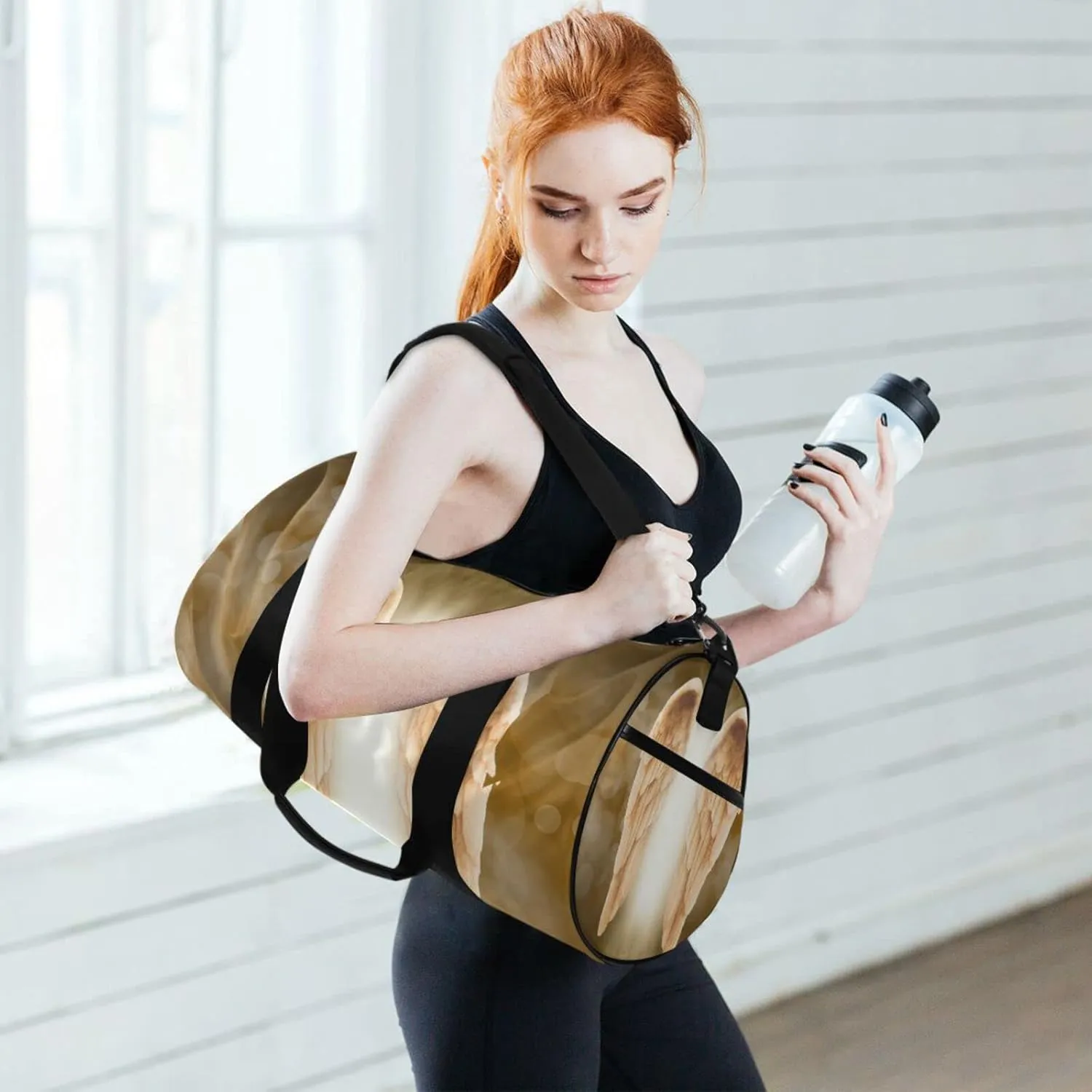 Golden Gold Angel Wings Duffel Bag, Foldable Canvas Travel Tote for Gym Sports with Inner Pockets, Durable Lightweight Fitness Bag for Overnight Workout