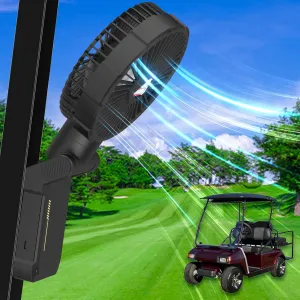 Golf Cart Fan, Rechargeable Magnetic Cruise Fan,10400mah Battery Operated Portable Outdoor Camping Fan with Clamp, Led Lantern, Cordless USB Fans, 4 Speeds,Timer, Cabin Air Circulator - Black