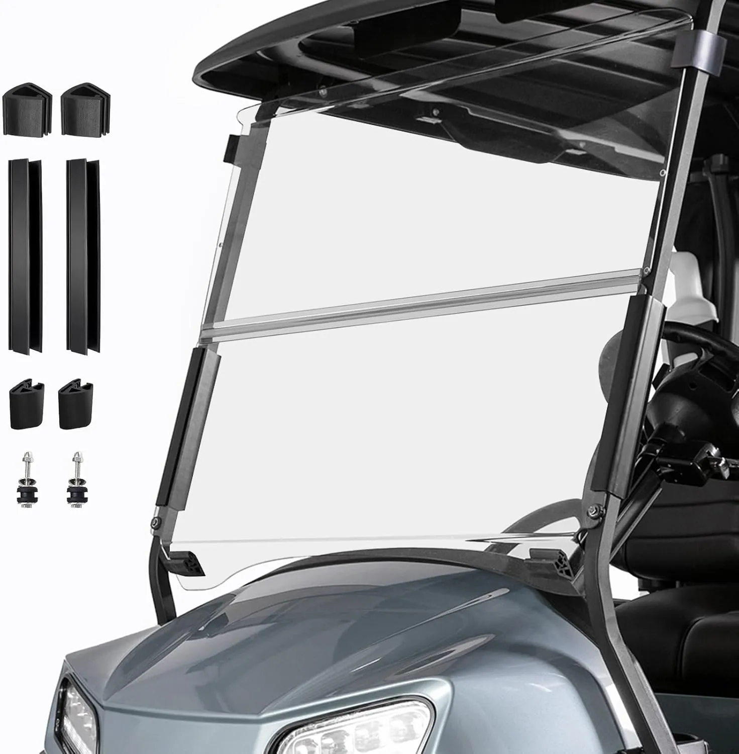 Golf Cart Foldable Windshield 3/16" (5MM) Thicken Only Fits Club Car Precedent 2004 , Tempo 2017 , Onward 2017 , 1"×1" Struts Rail Front Folding Acrylic Windshield Replacement - Clear