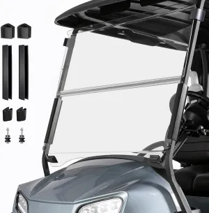 Golf Cart Foldable Windshield 3/16" (5MM) Thicken Only Fits Club Car Precedent 2004 , Tempo 2017 , Onward 2017 , 1"×1" Struts Rail Front Folding Acrylic Windshield Replacement - Clear