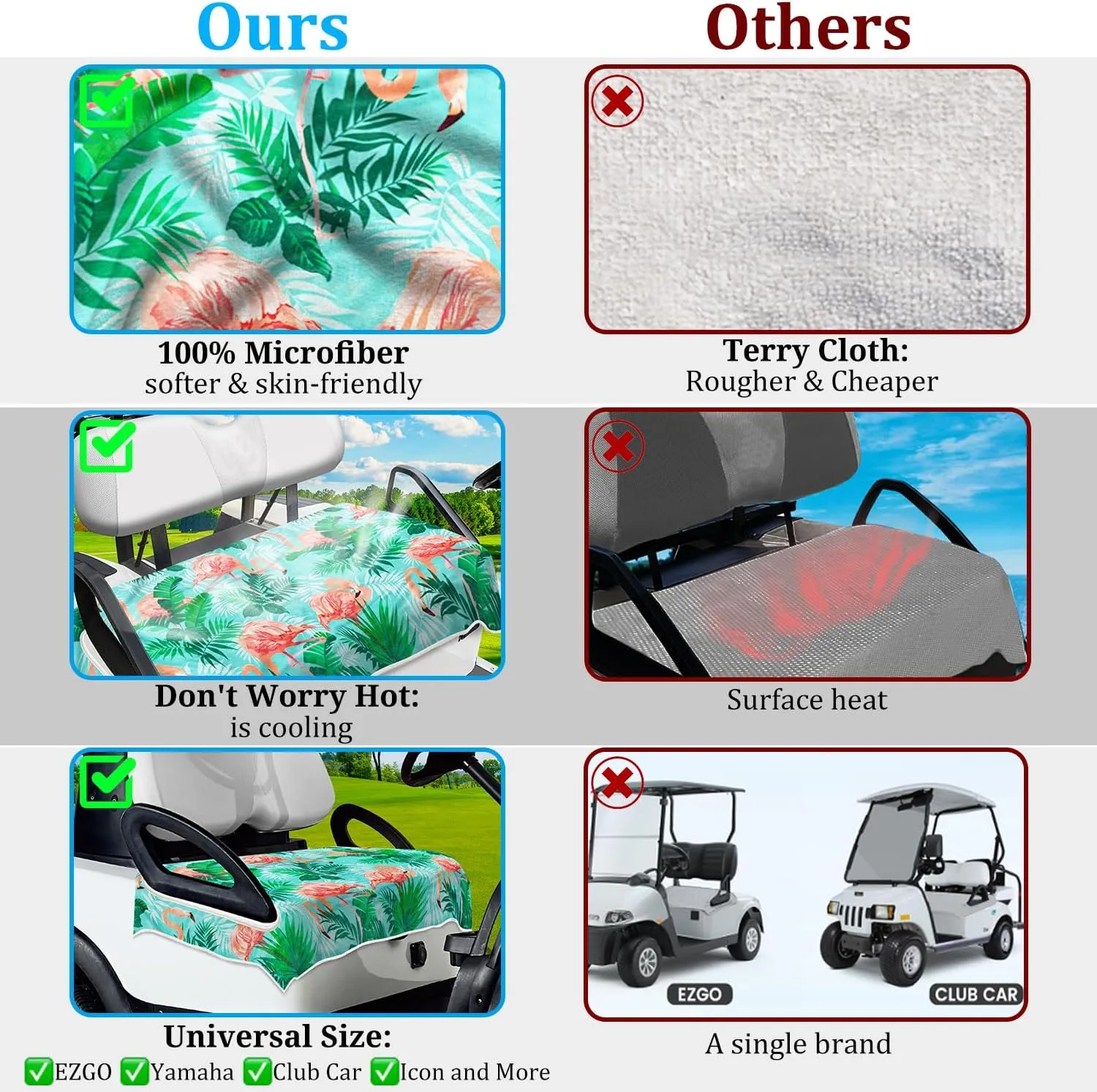 Golf Cart Seat Covers, Unique Golf Cart Seat Towel Blanket for All EZGO, Yamaha, Club Cars, Icon and More Cart Front Seat, 100% Microfiber Keeps Seat Cool and Comfortable, 51'' x 31''