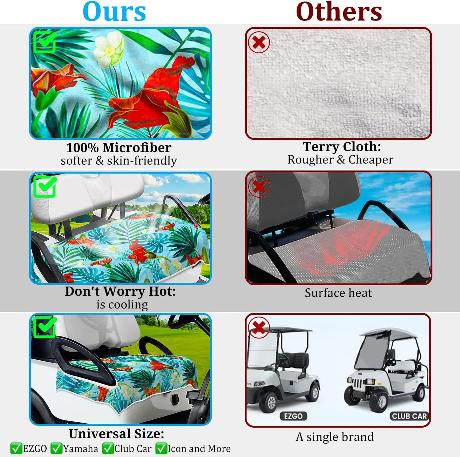 Golf Cart Seat Covers, Unique Golf Cart Seat Towel Blanket for All EZGO, Yamaha, Club Cars, Icon and More Cart Front Seat, 100% Microfiber Keeps Seat Cool and Comfortable, 51'' x 31''