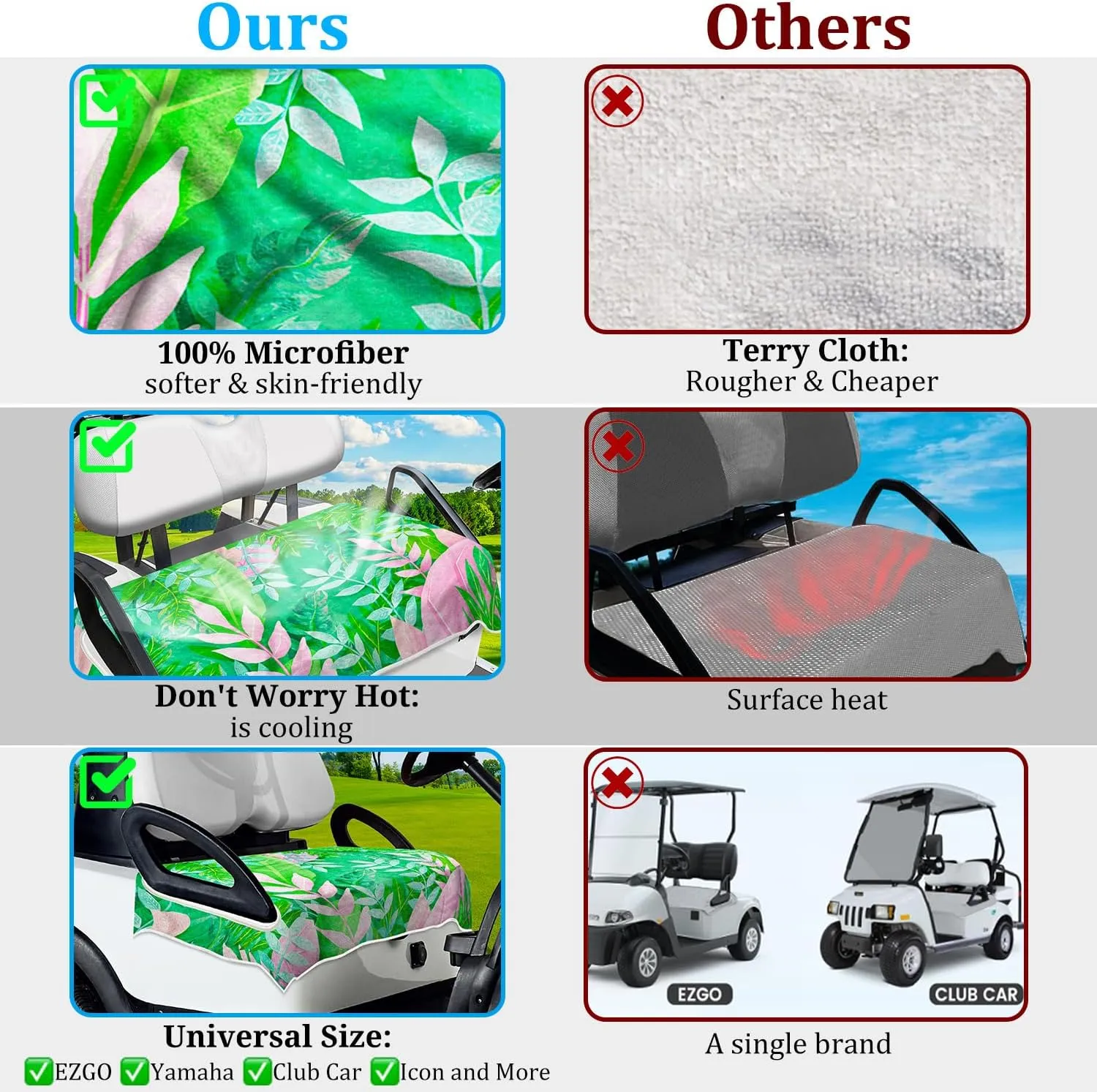 Golf Cart Seat Covers, Unique Golf Cart Seat Towel Blanket for All EZGO, Yamaha, Club Cars, Icon and More Cart Front Seat, 100% Microfiber Keeps Seat Cool and Comfortable, 51'' x 31''
