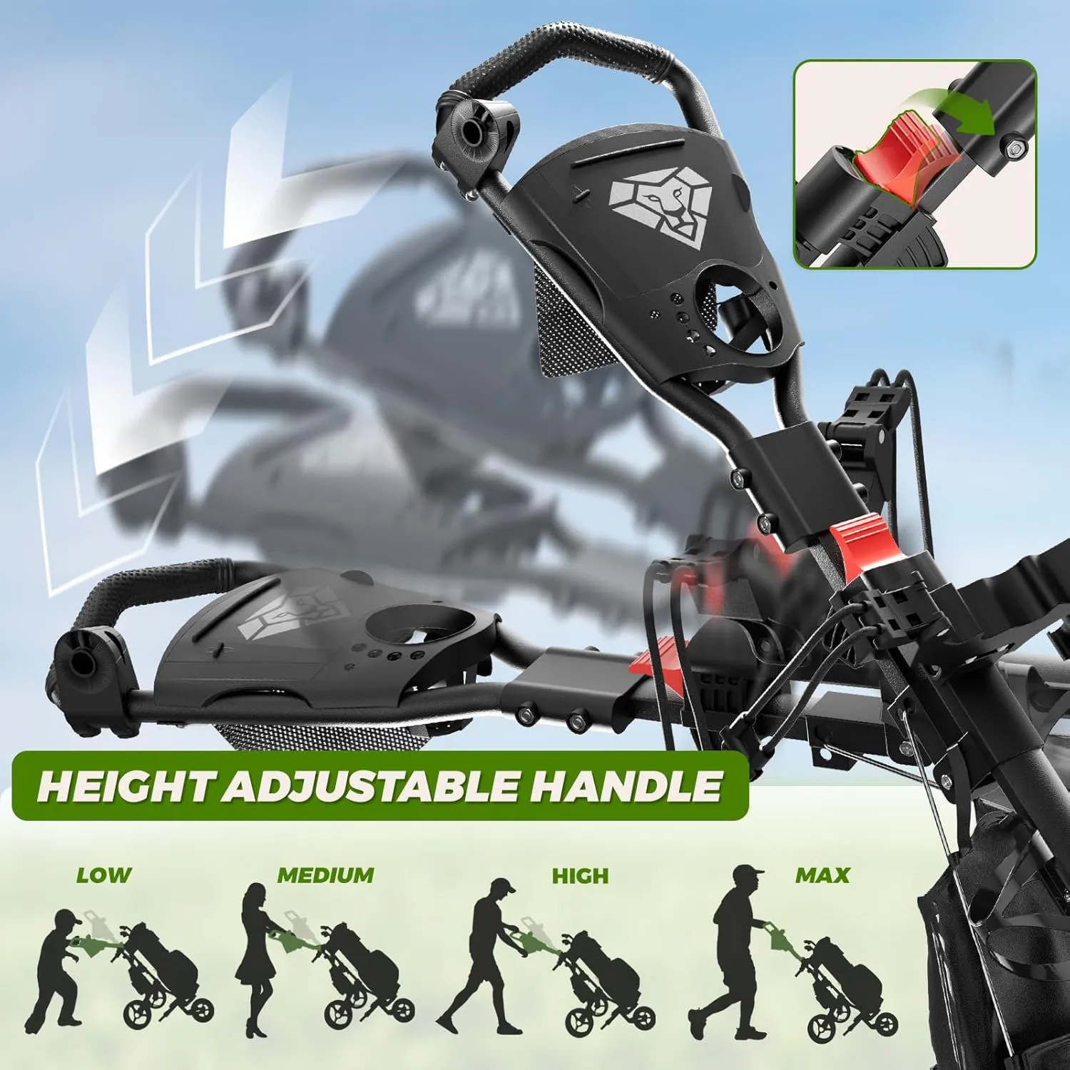 Golf Push Cart 3 Wheel, Golf Cart Foldable, Multiple Functions Golf Bag Cart for All Ages with Adjustable Handle - Lightweight & Easy Fold Design for Easy Transportation - 12lbs