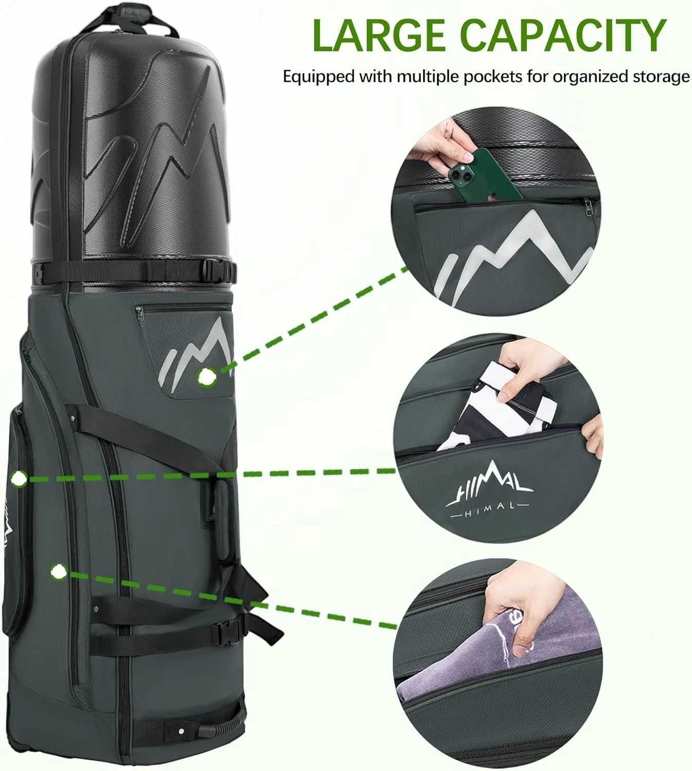 Golf Travel Bag for Airlines with Wheels, PC Hard Case Top Golf Club Travel Bag with 1680D Fabric, Shield Your Clubs with Lightweight Durability