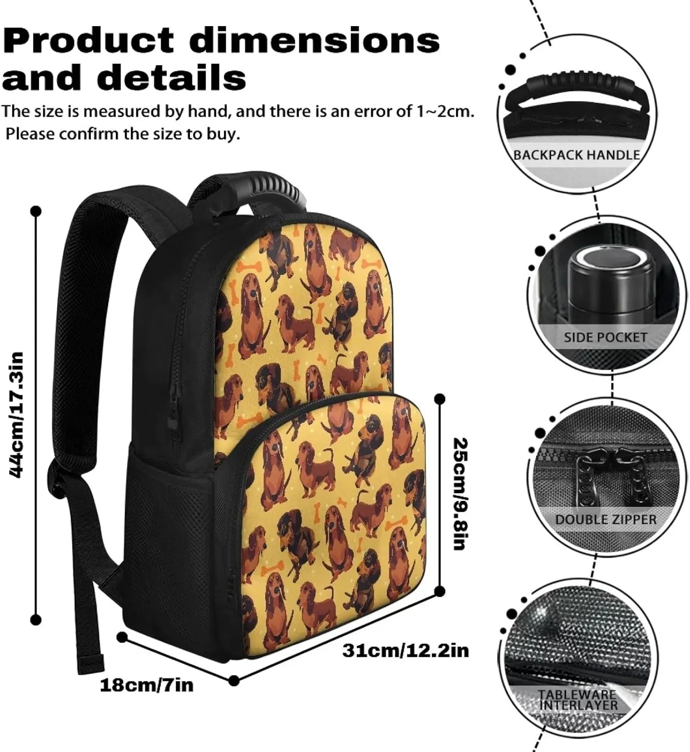Gomyblomy Dachshund Print Work Backpack for Women Men, 17 Inch Laptop Backpack, Lightweight Lunch Backpack Insulated Cooler Backpack Lunch Box Bag Cooler for Picnic Camping