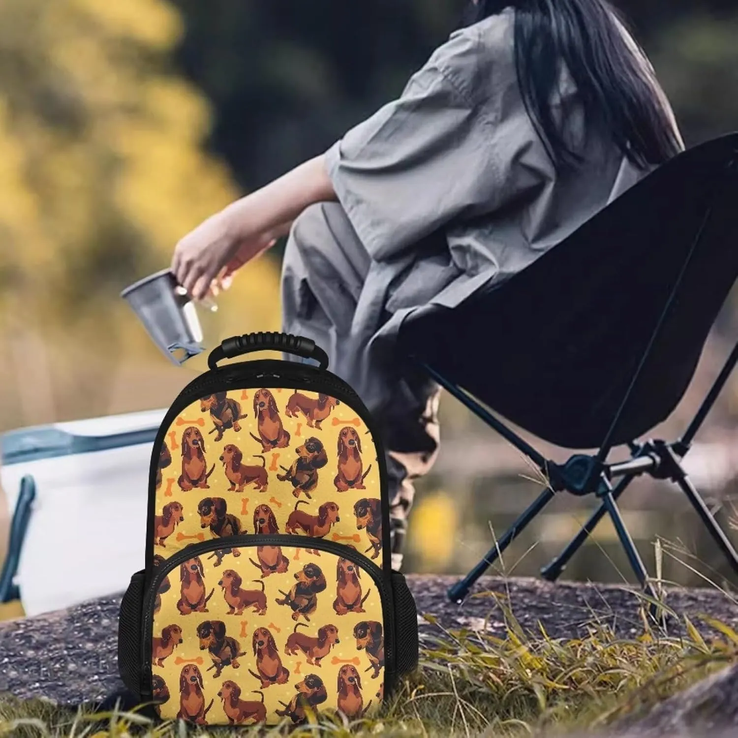 Gomyblomy Dachshund Print Work Backpack for Women Men, 17 Inch Laptop Backpack, Lightweight Lunch Backpack Insulated Cooler Backpack Lunch Box Bag Cooler for Picnic Camping
