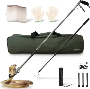 goodvibe Snake Grabber Tool Kit – 6-Piece Set with 47" Snake Tongs, Hook, LED Light, Gloves & Waterproof Bag | Snake Handling Tools for Catching Rattlesnakes, Reptiles, Snakes & Snake Control