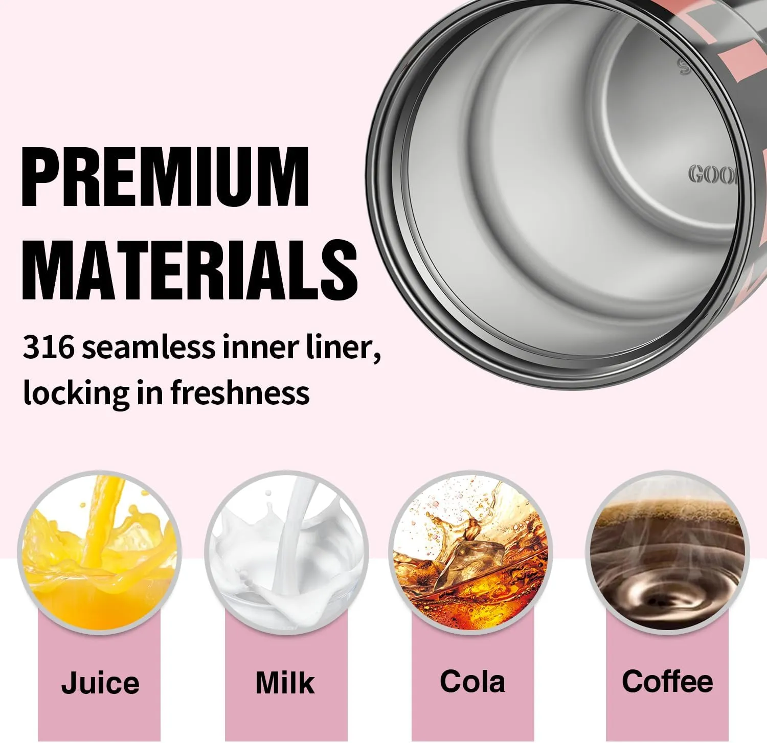 GOOM 18oz Travel Coffee Mug Tumbler with Lid and Straw, 18/10 Stainless Steel, 6-Layer Insulation, Spill Proof, Leak Proof Tumbler with Straw Mouth Rotary Lock, Coffee Mugs for Women - Black, Pink