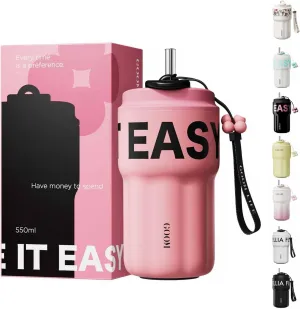 GOOM 18oz Travel Coffee Mug Tumbler with Lid and Straw, 18/10 Stainless Steel, 6-Layer Insulation, Spill Proof, Leak Proof Tumbler with Straw Mouth Rotary Lock, Coffee Mugs for Women - Hot Pink