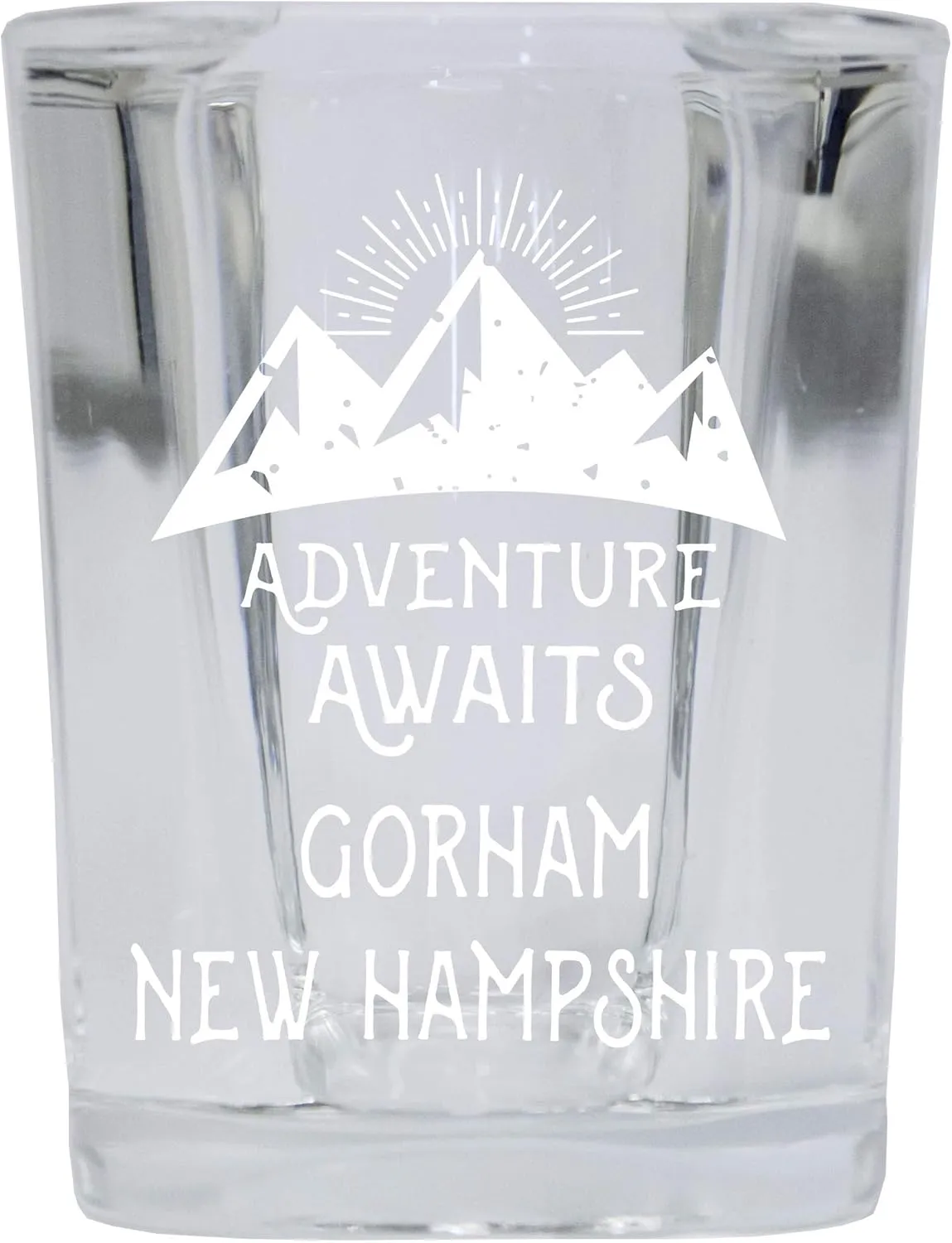 Gorham New Hampshire Souvenir Laser Engraved 2 Ounce Square Base Liquor Shot Glass 4-Pack Adventure Awaits Design