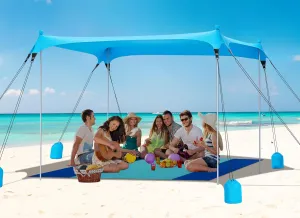 Gorich Beach Tent Sun Shade with 8 Sandbags, UPF50  Protection (10x10 FT, SkyBlue) with Extra Large Sandproof Waterproof Beach Blanket for Travel (6.6x9.2 FT)