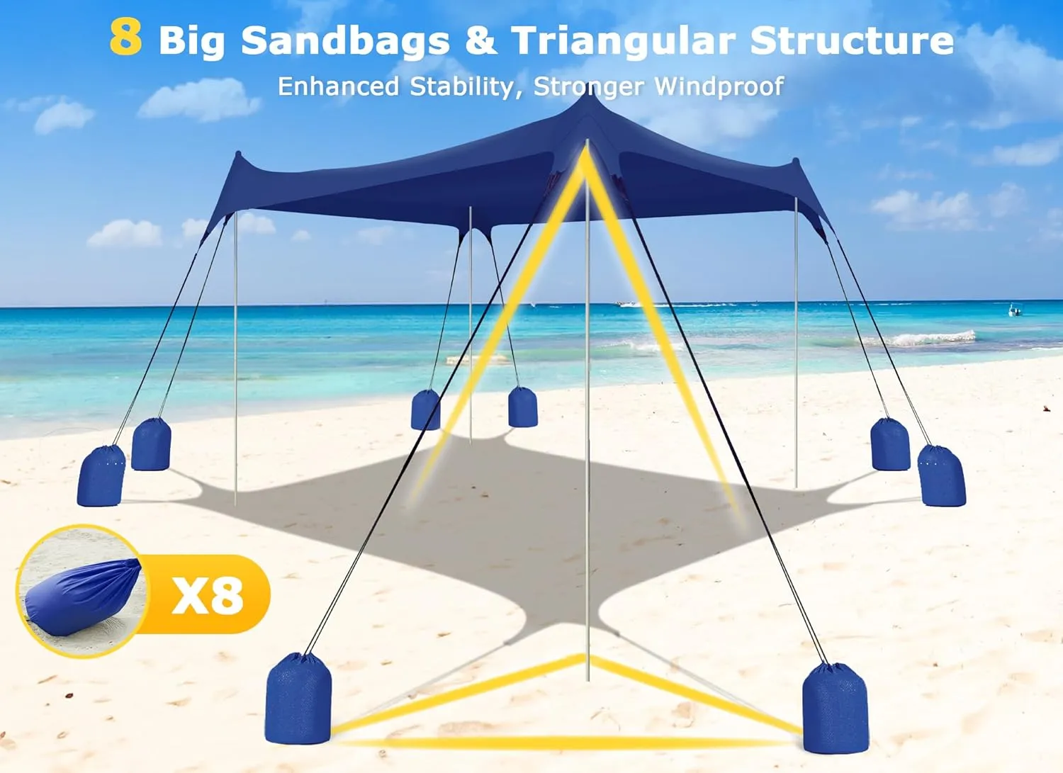 Gorich Beach Tent Sun Shelter with 8 Sandbags, UPF50  Protection & Windproof Pop Up Beach Canopy Tent Sun Shade for Family, Travel & Camping, Easy Setup Canopy Umbrella