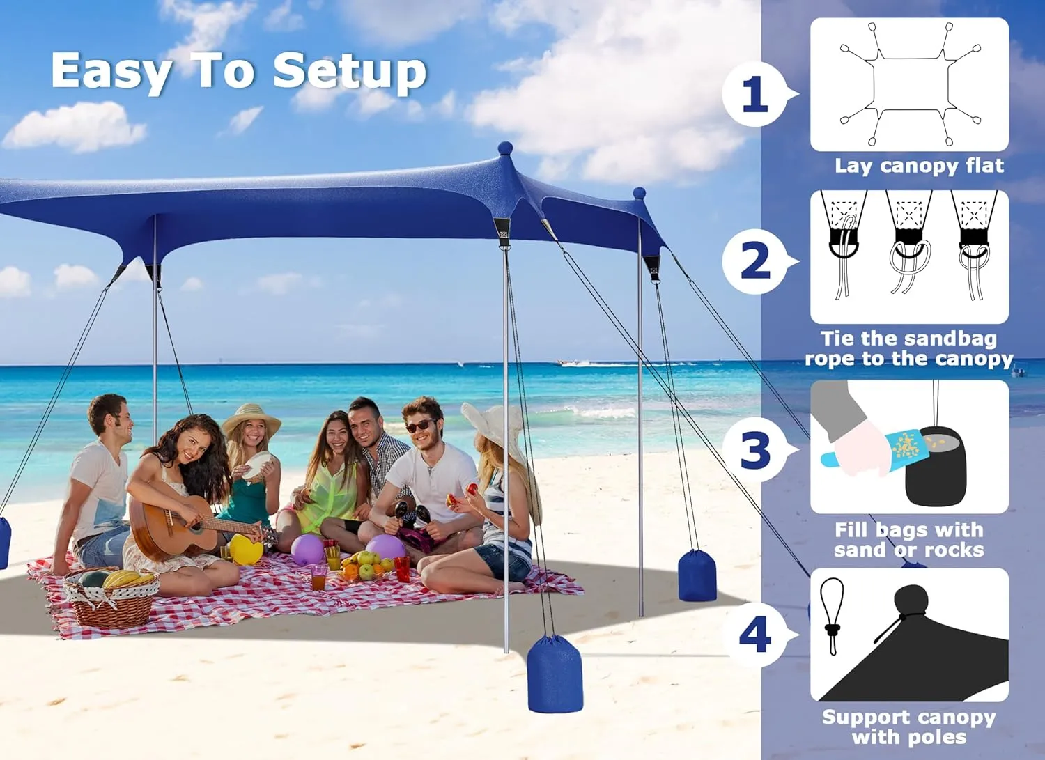 Gorich Beach Tent Sun Shelter with 8 Sandbags, UPF50  Protection & Windproof Pop Up Beach Canopy Tent Sun Shade for Family, Travel & Camping, Easy Setup Canopy Umbrella