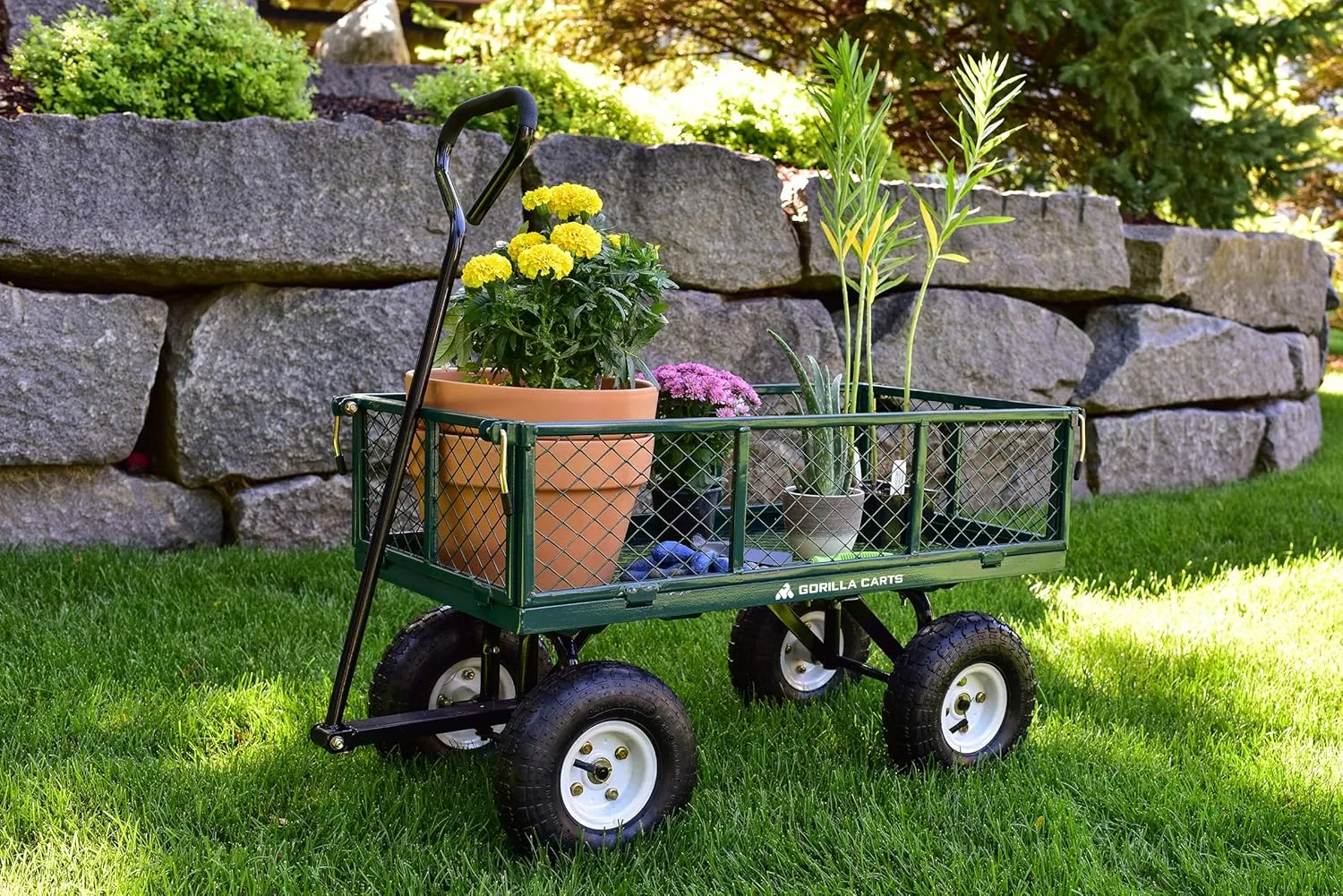 Gorilla Carts GOR400-COM Steel Garden Cart, Steel Mesh Removable Sides, 3 cu ft, 400 lb Capacity, Green