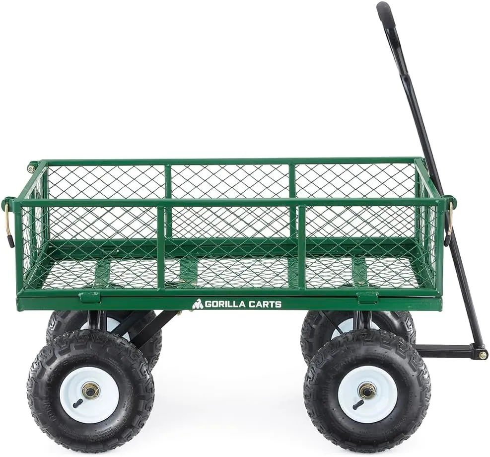 Gorilla Carts GOR400-COM Steel Garden Cart, Steel Mesh Removable Sides, 3 cu ft, 400 lb Capacity, Green