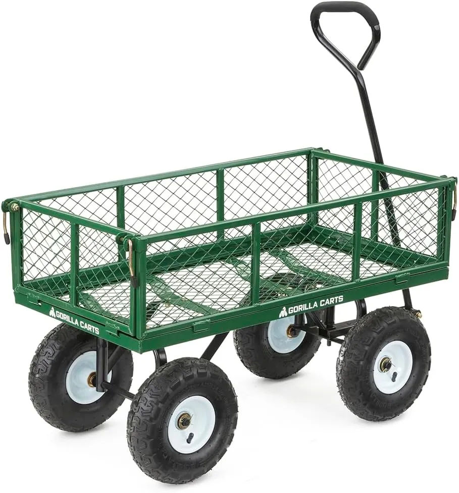 Gorilla Carts GOR400-COM Steel Garden Cart, Steel Mesh Removable Sides, 3 cu ft, 400 lb Capacity, Green