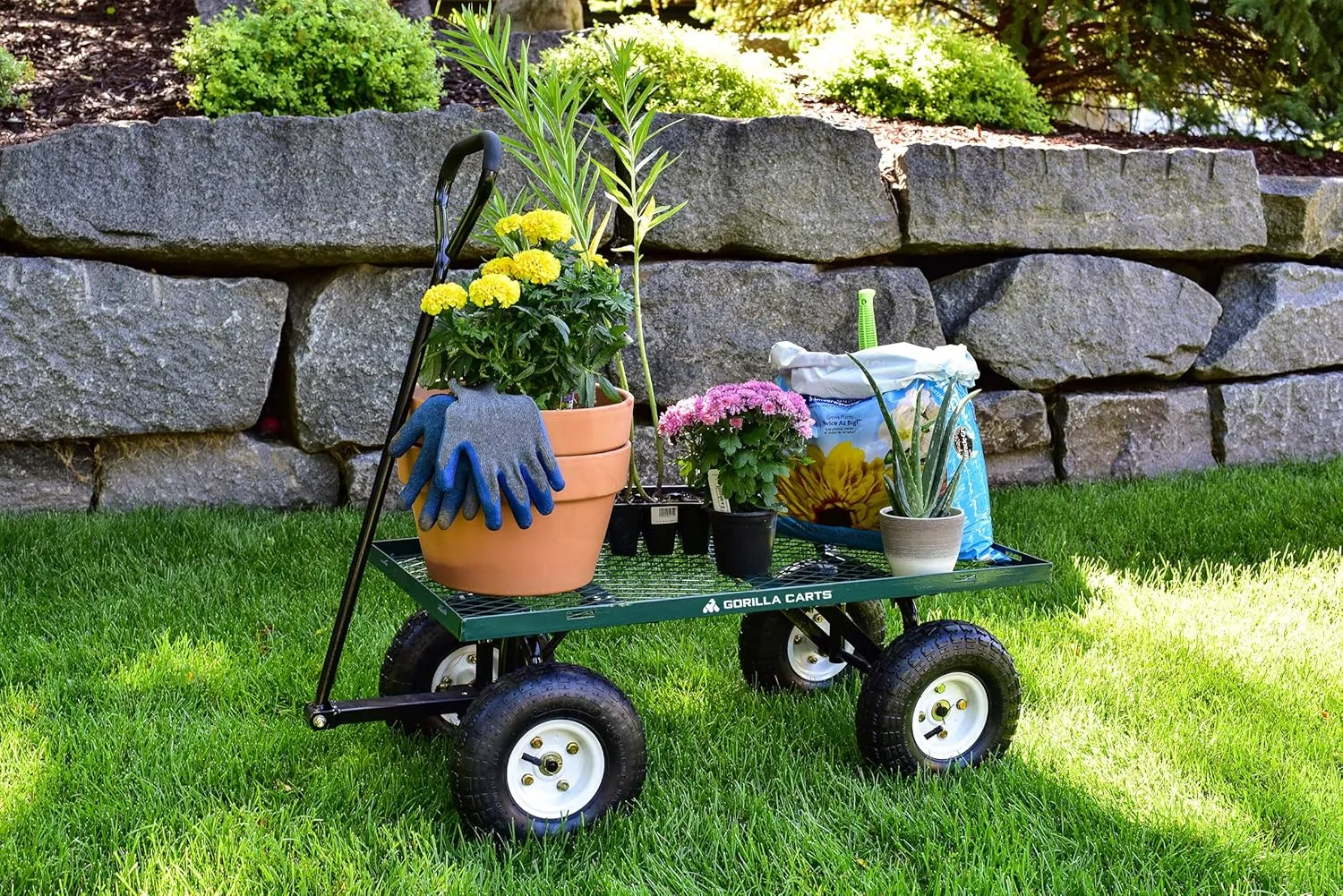 Gorilla Carts GOR400-COM Steel Garden Cart, Steel Mesh Removable Sides, 3 cu ft, 400 lb Capacity, Green