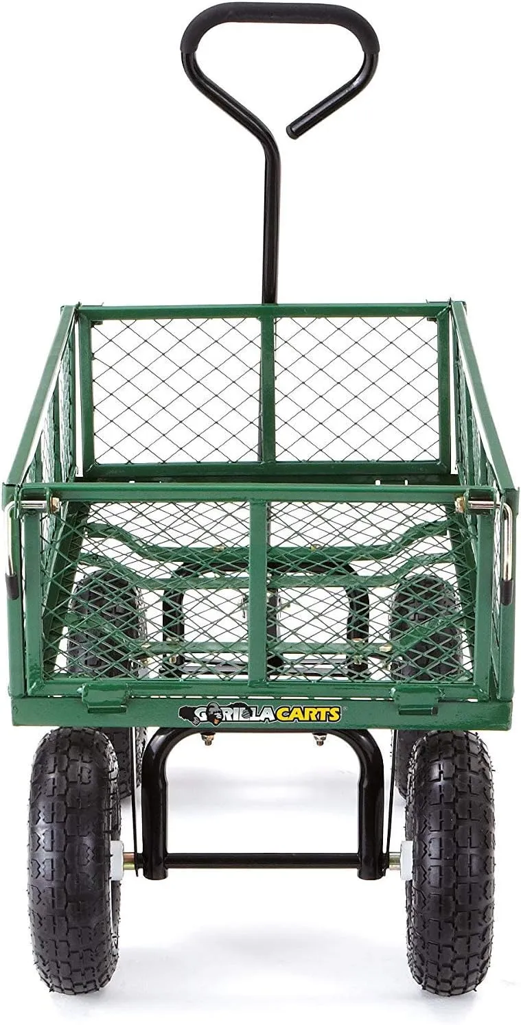 Gorilla Carts GOR400-COM Steel Garden Cart, Steel Mesh Removable Sides, 3 cu ft, 400 lb Capacity, Green