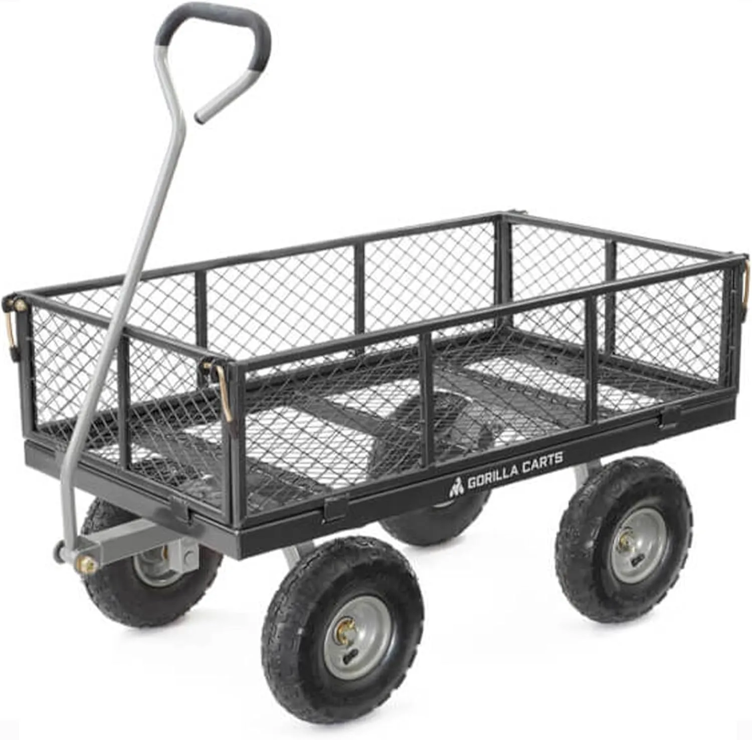 Gorilla Carts Steel Utility Cart, Garden Wagon w/Handle & Removable Sides, Up to 800 Lbs - Heavy-Duty Gardening Equipment for Yard, Lawn, and Outdoor Use