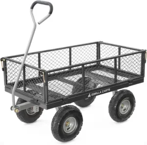 Gorilla Carts Steel Utility Cart, Garden Wagon w/Handle & Removable Sides, Up to 800 Lbs - Heavy-Duty Gardening Equipment for Yard, Lawn, and Outdoor Use