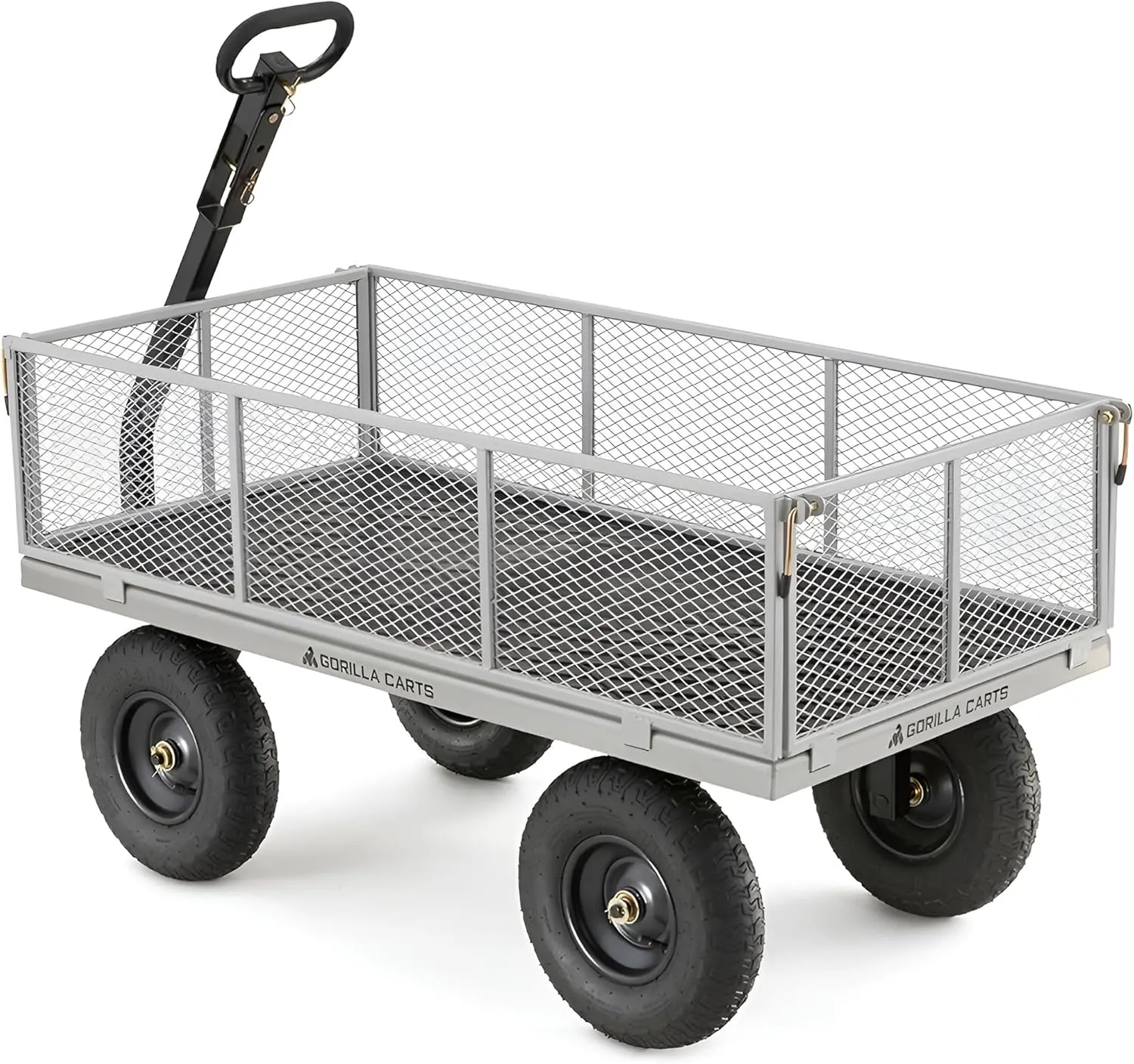 Gorilla Carts Steel Utility Wagon w/ Removable Side Panels, 1000 lb Capacity, Gray - Outdoor Flatbed Cart with 49" x 25" Metal Mesh Bed and All-Terrain Wheels for Garden, Lawn & Landscaping