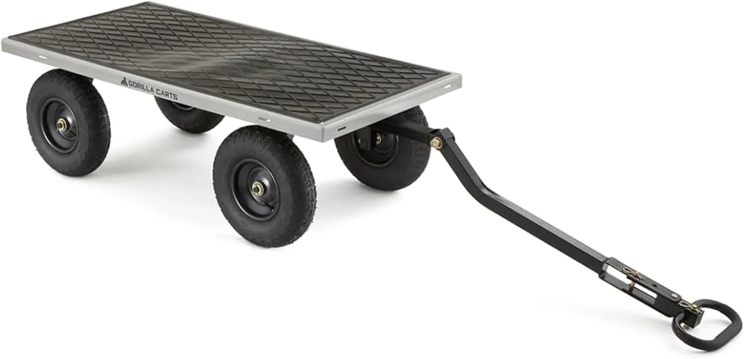 Gorilla Carts Steel Utility Wagon w/ Removable Side Panels, 1000 lb Capacity, Gray - Outdoor Flatbed Cart with 49" x 25" Metal Mesh Bed and All-Terrain Wheels for Garden, Lawn & Landscaping