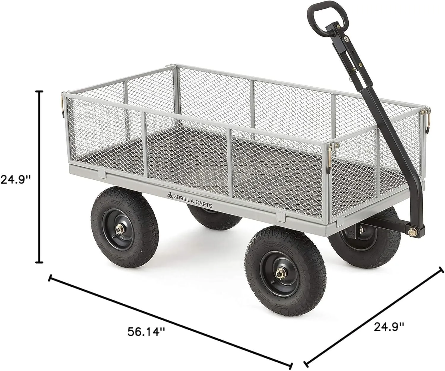Gorilla Carts Steel Utility Wagon w/ Removable Side Panels, 1000 lb Capacity, Gray - Outdoor Flatbed Cart with 49" x 25" Metal Mesh Bed and All-Terrain Wheels for Garden, Lawn & Landscaping