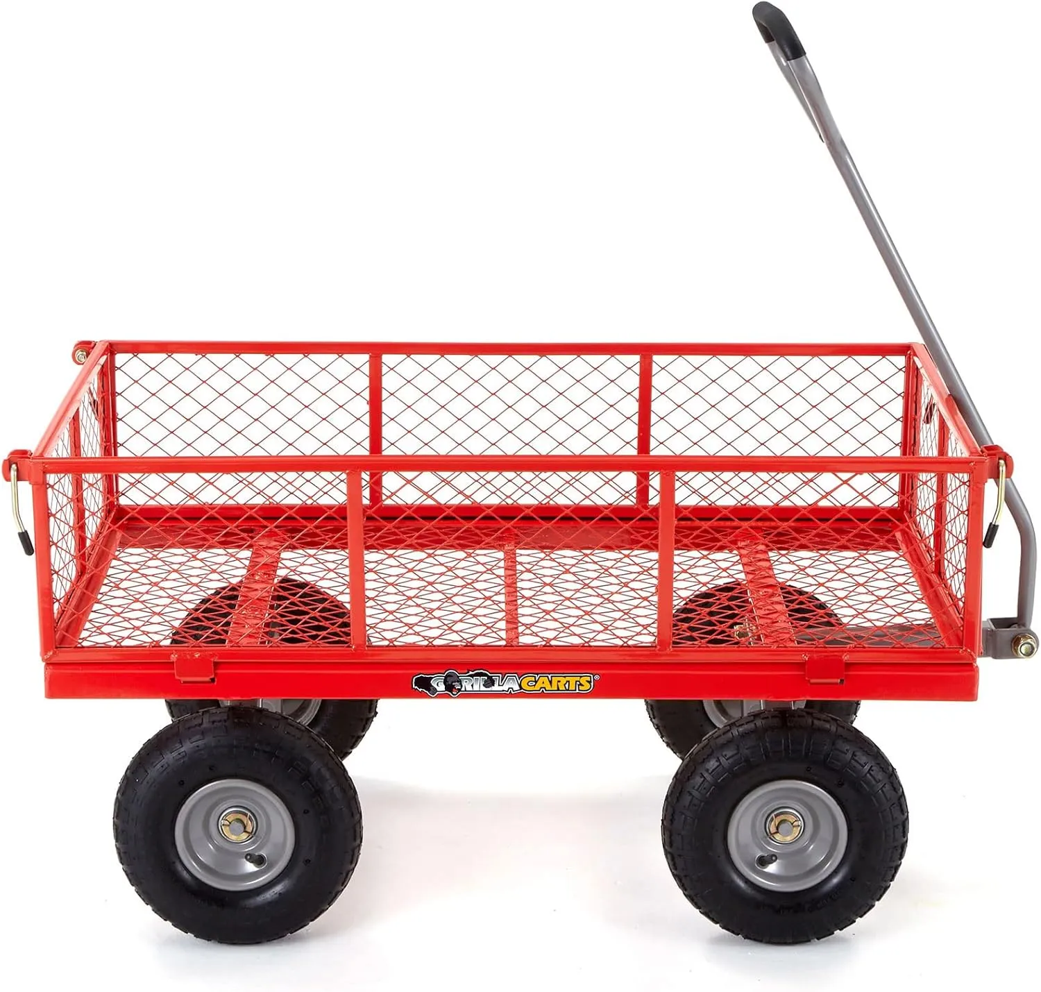 Gorilla Carts Steel Utility Wagon w/Removable Side Panels, 800 lb Capacity, Red - Outdoor Flatbed Cart with 38" x 21" Metal Mesh Bed and All-Terrain Wheels for Garden, Lawn & Landscaping
