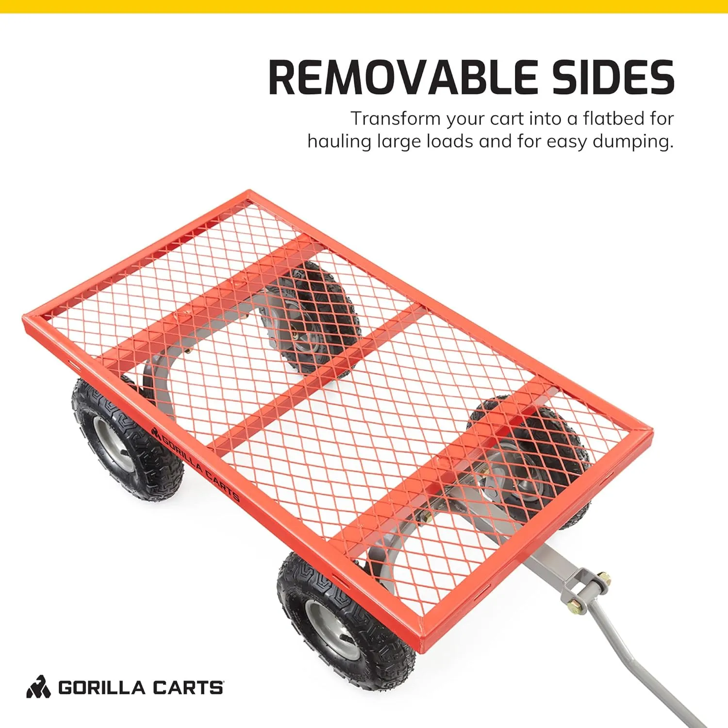 Gorilla Carts Steel Utility Wagon w/Removable Side Panels, 800 lb Capacity, Red - Outdoor Flatbed Cart with 38" x 21" Metal Mesh Bed and All-Terrain Wheels for Garden, Lawn & Landscaping