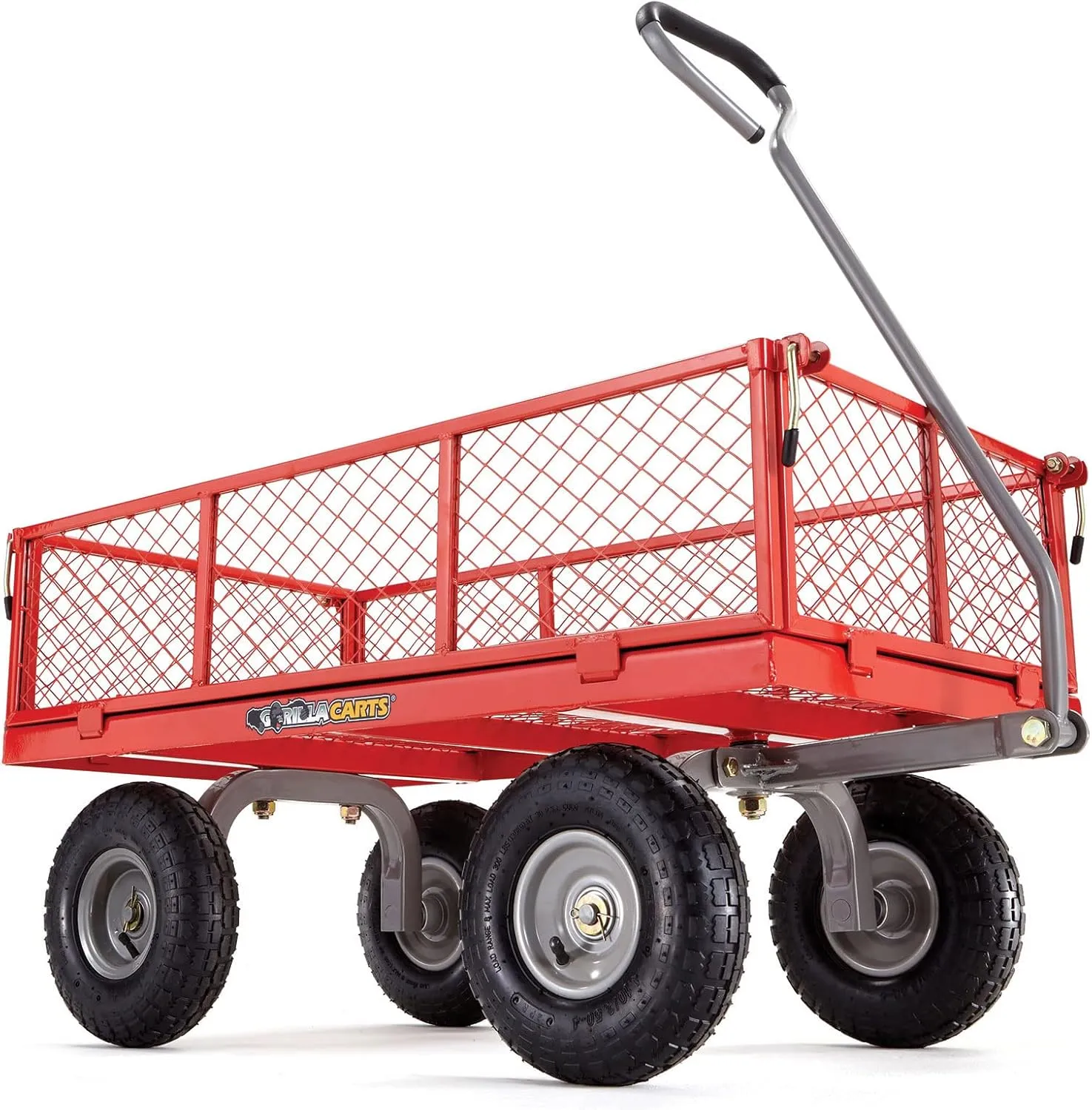 Gorilla Carts Steel Utility Wagon w/Removable Side Panels, 800 lb Capacity, Red - Outdoor Flatbed Cart with 38" x 21" Metal Mesh Bed and All-Terrain Wheels for Garden, Lawn & Landscaping