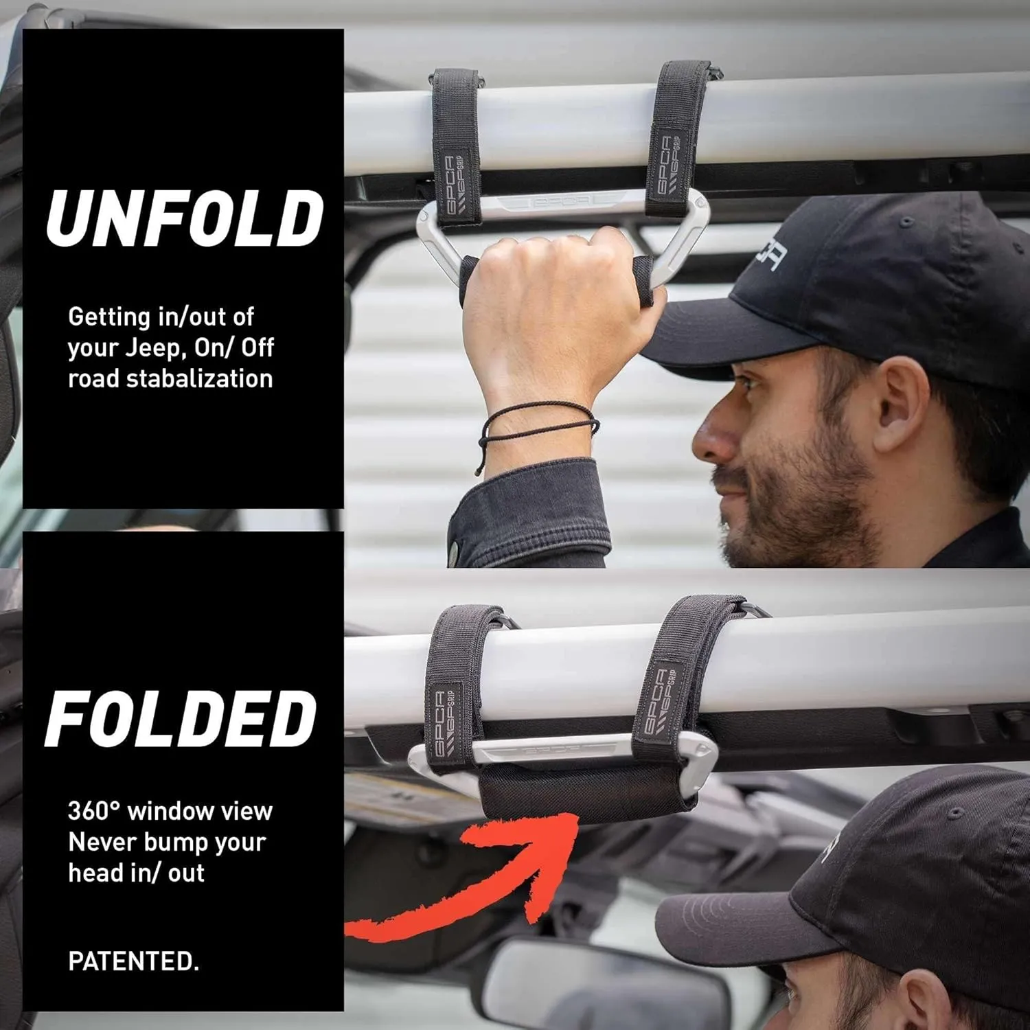 GPCA GP Grip Air Grab Handles Designed for 2024  Jeep Wrangler JL 4xe w/Airbag Compatible - Aero-Grade Aluminum, Patented Foldable Design, Easy Installation