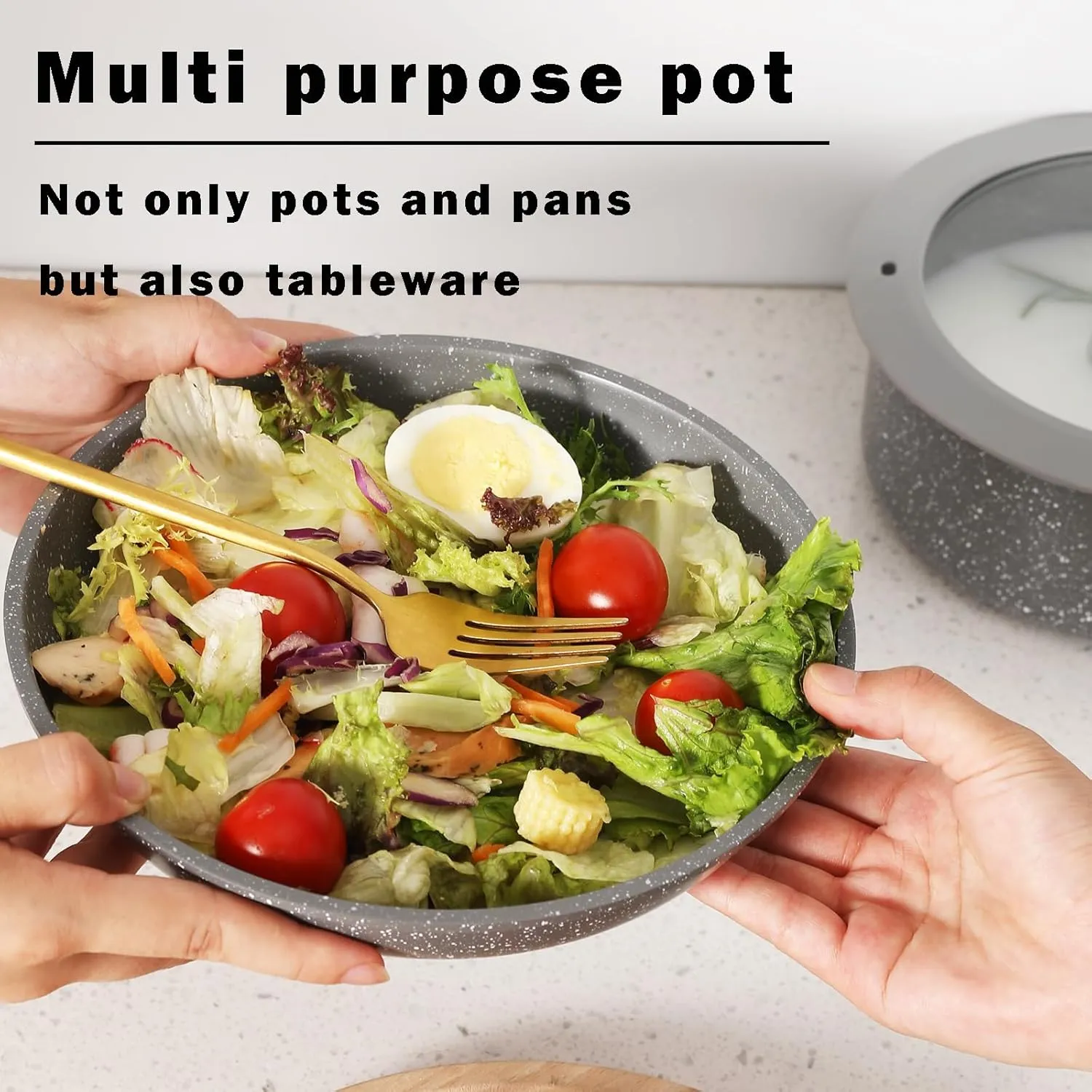 Gray Non Stick Pot and Pan Set with Removable Handle, Ceramic Cookware Set Detachable Handle, 5pcs Induction Kitchen Camping Stackable Pots Pans, Dishwasher/Oven Safe, PTFE/PFAS/PFOA Free
