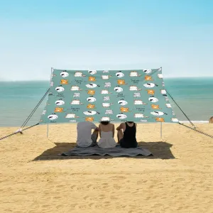 Green Cartoon Cat Beach Camping Tent Sun Shelter for Whole Family, Beach Shade Canopy with UPF50  UV Protection,Easy Set Up and Carry,Outdoor Shade for Trips, Fishing, Backyard Fun Picnics