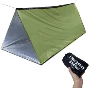Green Extra-Thick 2-Person Emergency Shelter Tent - Lightweight Waterproof Survival Tent for Camping, Hiking & Disaster Preparedness Kits