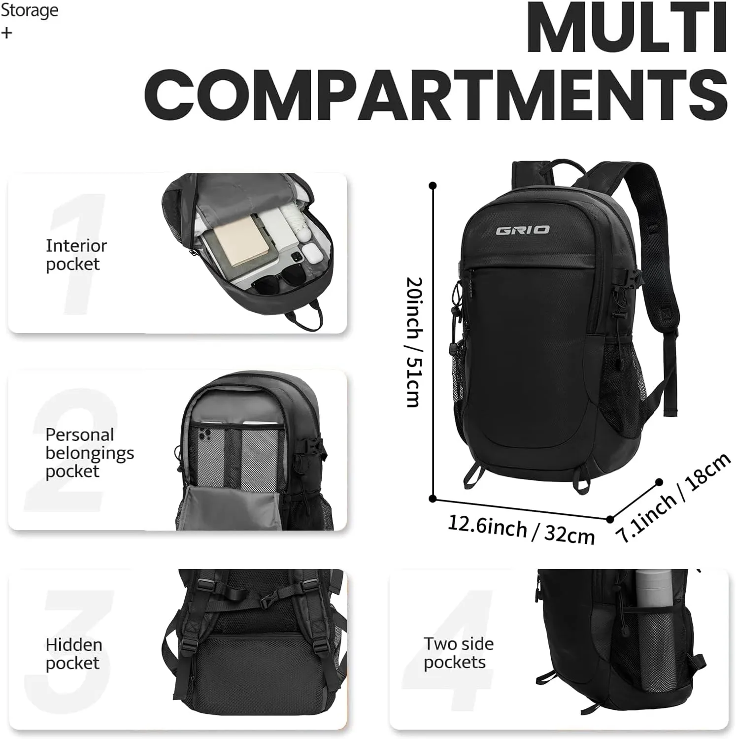 GRIO 40L Lightweight Hiking Backpack for Men & Women - Waterproof Packable Daypack with Breathable Mesh, Trekking Camping Backpack for Outdoor Sports