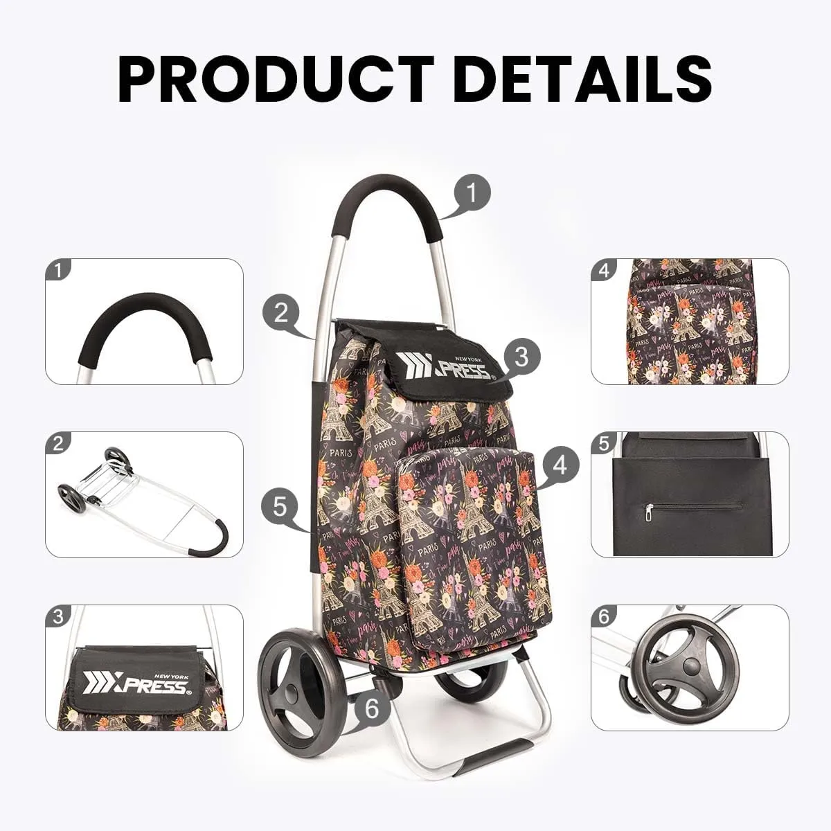 Grocery Cart on Wheels,Trolley Cart with Wheels,Shopping Cart Bags for Groceries Removable Wheels & Bag#Tower