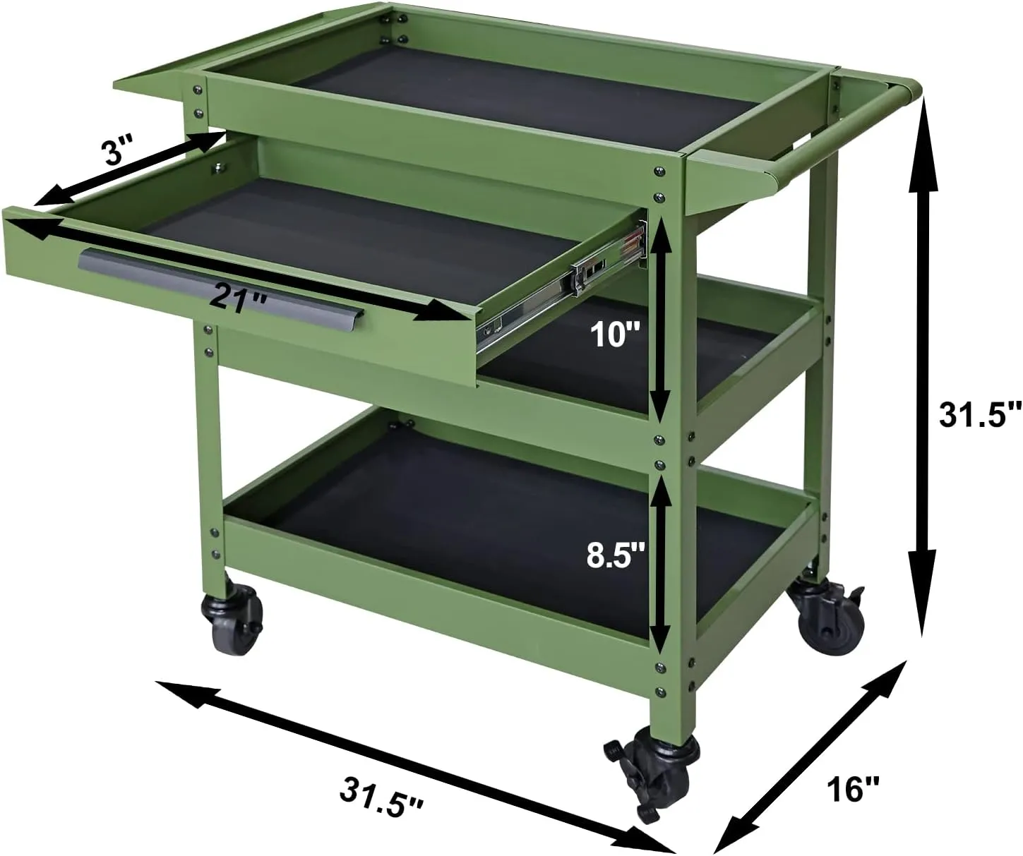GSTANDARD APTB311G Torin 3 Layers Utility Cart: Rolling Tool Cart with Lockable Wheels and Multifunction Service Cart for Home, Garage, Kitchen, Office or Cafe, Green