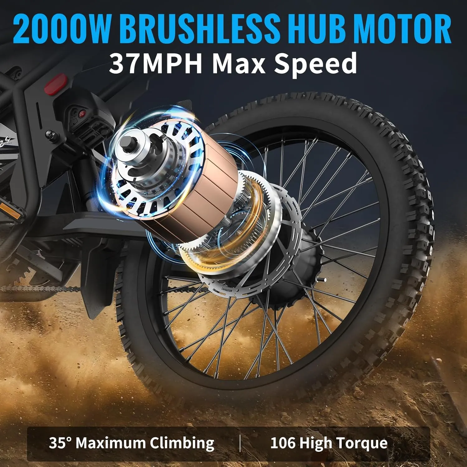 GT73 Electric Dirt Bike for Adults 2000W Electric Bike with 1747Wh(48V 18.2AH*2) Removable Batteries 37MPH/85Mile Range 25" x2" Motorcycle Tires Dual Hydraulic Brakes & Full Suspension (Black1)