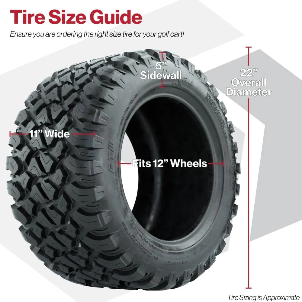 GTW Nomad 22 inch Golf Cart All Terrain Tire | 22x11-R12 |Steel Belted Radial A/T Tire | 4-Ply | Universal Fitment with 12 inch Wheels | Set of 4