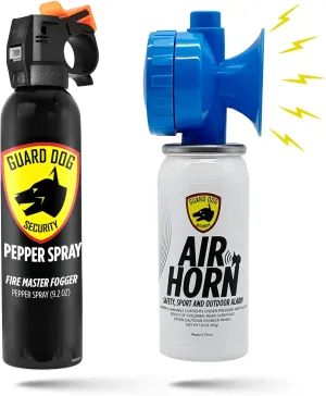 Guard Dog Security Pepper Spray Self Defense and Air Horn, Maximum Strength Self Defense Tool with UV dye and Loud Air Horn for Outdoor and Personal Safety