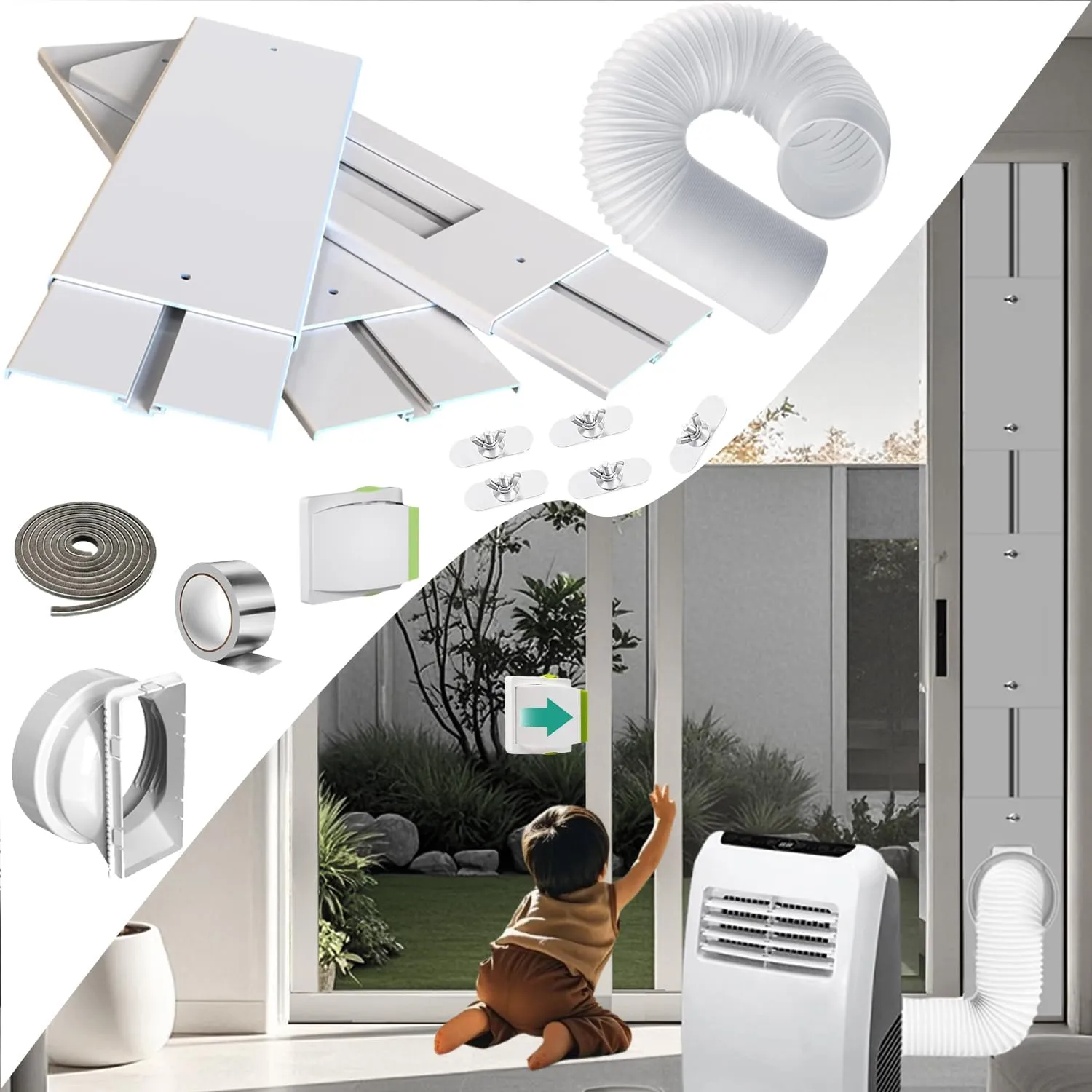 Gulrear 95" Sliding Door AC Vent Kit with Φ 5.9"AC Hose Security Lock & Weather Stripping Universal 5.0/5.9 Inch Coupler for Window/Sliding Glass Door Portable AC Energy Saving Airtight Seal Pancel