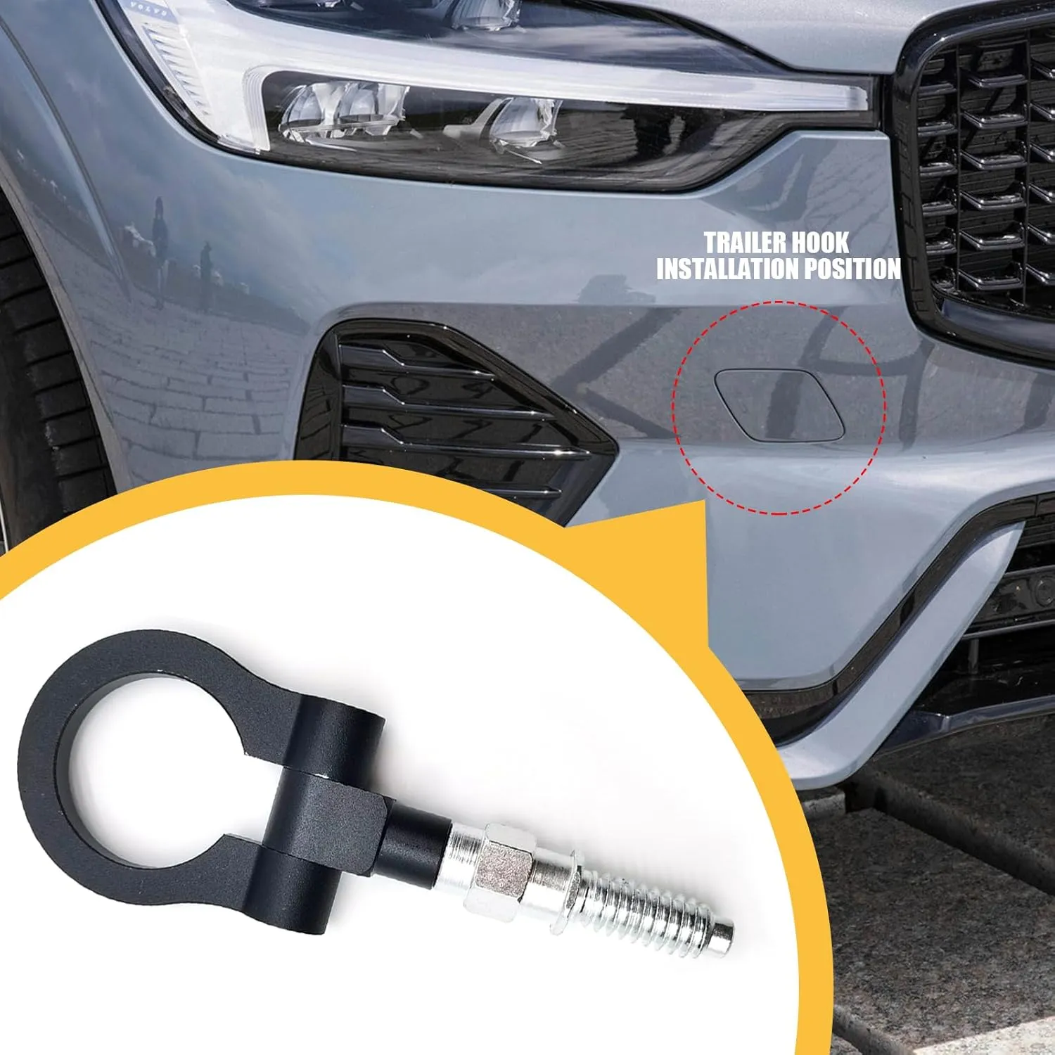 gunhunt 1 PC Car Front Bumper Tow Hook, Aluminum Bumper Pull Ring, Trailer Ring Replacement, Racing Recovery Hook, Screw-on Vehicle Modification Kit, Universal for Most Cars, Trucks, Trailers (Black)